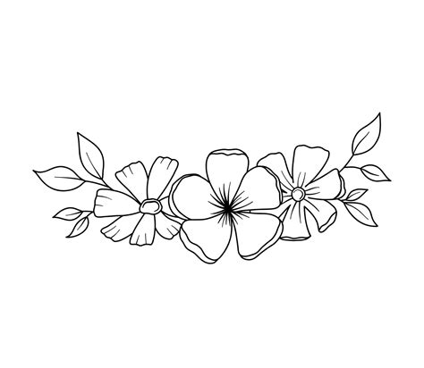 Flower Border With Flowers And Leaves In Outline Style Vector Line