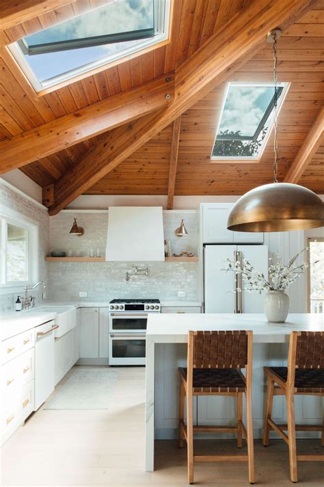 Vaulted Ceiling With Beams And Skylights | Shelly Lighting