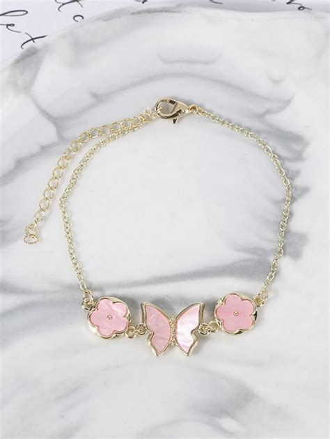 1 Pieza Brazalete De Moda Con Diseño De Mariposa Y Flor De Cinco