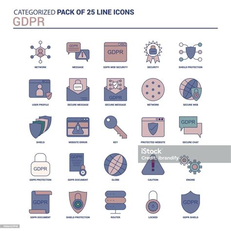 Vintage Gdpr Icon Set 25 Flat Line Icon Set Stock Illustration Download Image Now Business