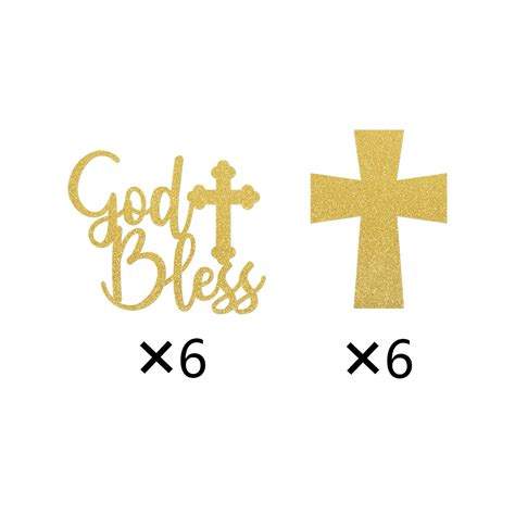 Pcs God Bless Cross Cupcake Toppers Glitter Gold Baptism