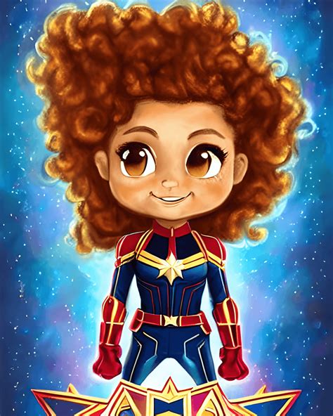 Adorable Captain Marvel Curly Hair Disney Digital Graphic · Creative