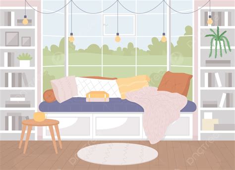 Cozy Living Room Flat Color Vector Illustration Vector Comfy Area Illustration Background And