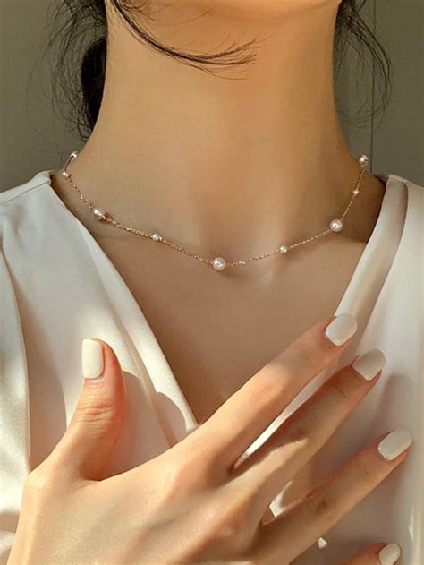 Faux Pearl Decor Necklace SHEIN USA