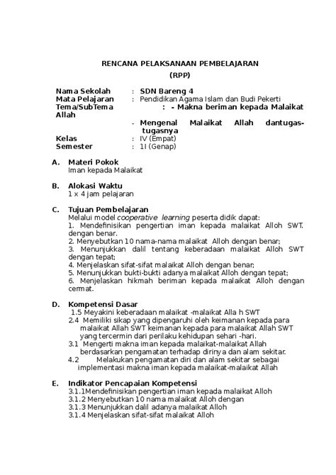 Contoh Rpp Pai Sd Kurikulum Paud Pdf Lasopainteriors