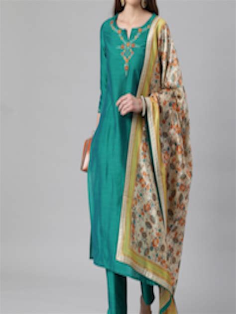 Buy Kami Kubi Women Green Embroidered Kurta With Trousers And With