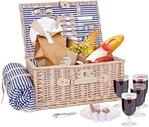 Flexzion Picnic Basket Set For Person Rectangular Tote