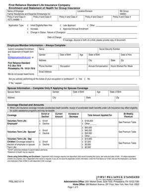 Fillable Online First Reliance Standard Life Insurance Company Fax