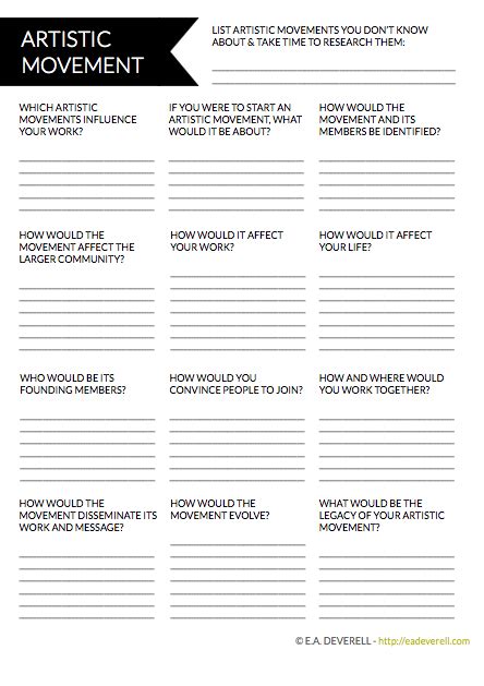 Writer Worksheet Wednesday Artistic Movement