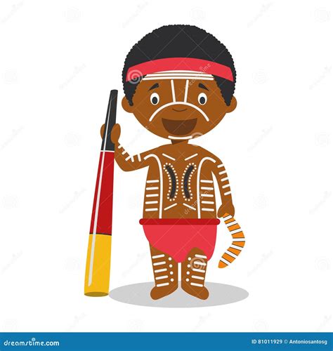 Character From Australia Aboriginal Dressed In The Traditional Way With