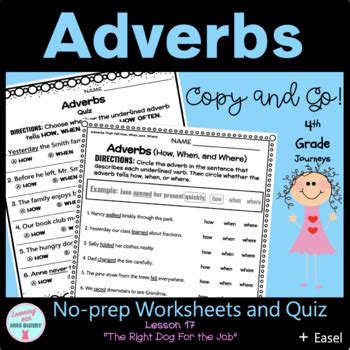 Grade Journeys Grammar Worksheets Quiz Easel Adverbs Lesson