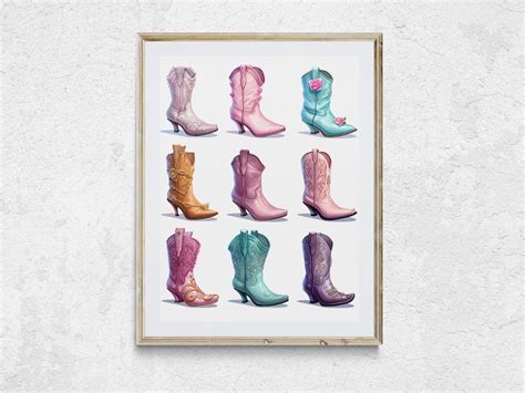 Preppy Wall Art Cowgirl Boots Print Cowgirl Decor Cowgirl Prints