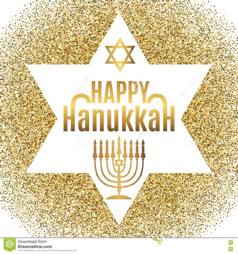 Happy Hanukkah Greeting Card With Gold Glitter And Menorah On White