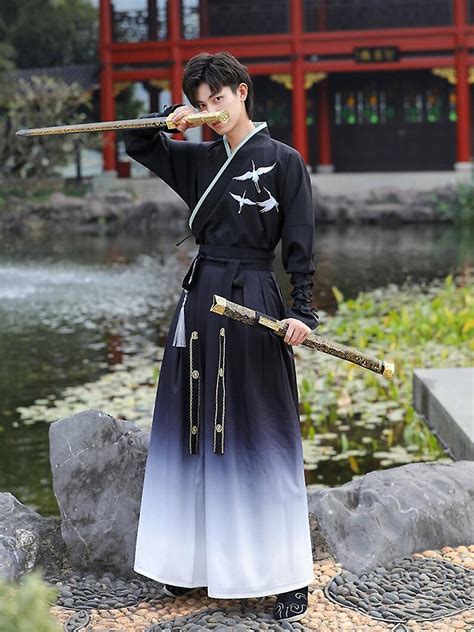 Mene White Black Gradient Chinese Hanfu Male Fairy Sowordsman Warrior