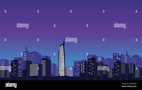 Almas Tower City Vector Background With Beautiful Blue Clouds