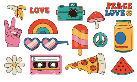 Hippie Peace Vector Art Png Hippie Retro Stickers Peace Nostalgic