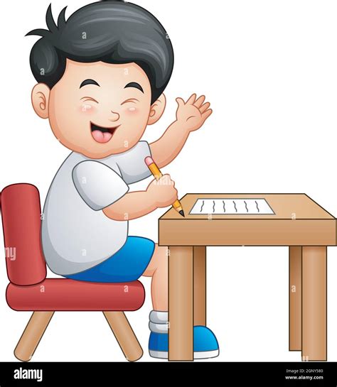 Cartoon boy learning at table giving thumbs up Stock Vector Image & Art ...