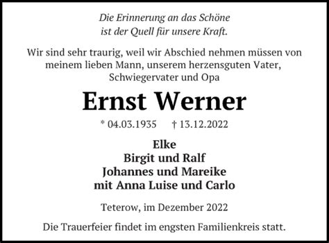 Traueranzeigen Von Ernst Werner Trauer Nordkurier