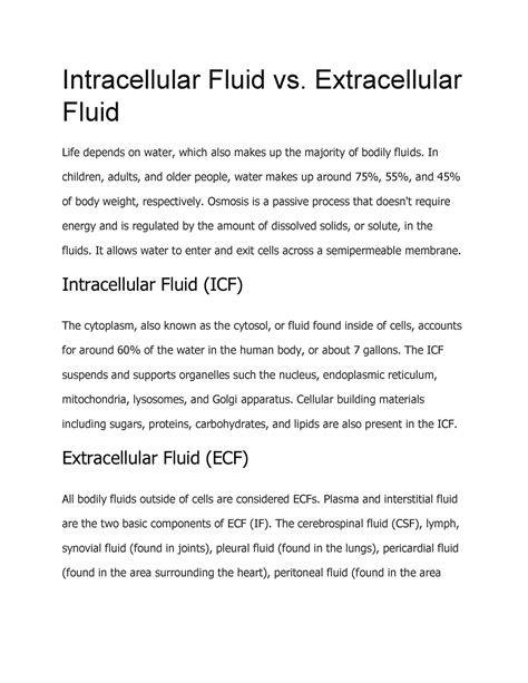 Intracellular Fluid vs - Extracellular Fluid Life depends on water, which also makes up the ...