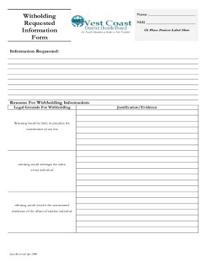 Fillable Online Witholding Requested Information Form Witholding