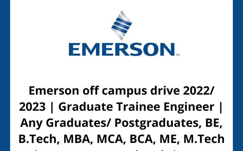 Emerson Off Campus Drive Graduate Trainee Engineer Any