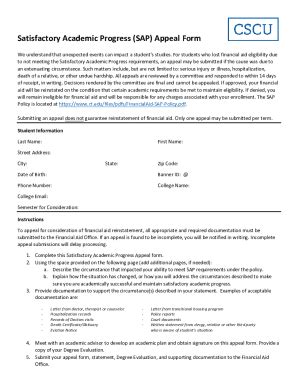 Fillable Online Satisfactory Academic Progress SAP Appeal Form