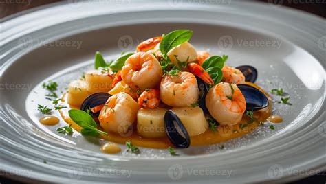 Gnocchi With Seafood Delicious In A Restaurant 45552606 Stock Photo At