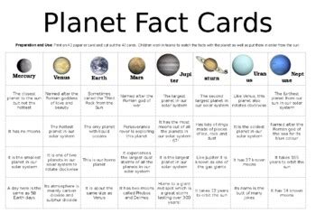 Solar System Fact Cards