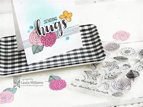 Cardmaking Idea With Floral Clear Stamps And Sentiment Sending Hugs