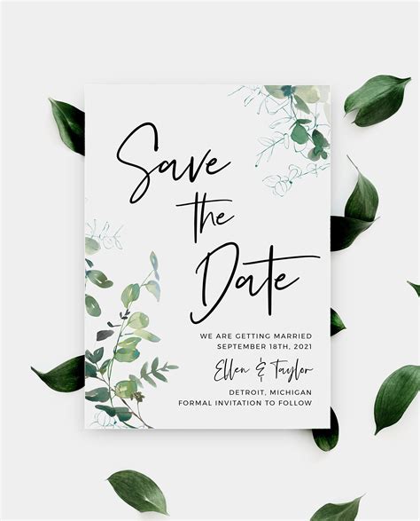 Eucalyptus Save The Date Template Save The Date Cards Etsy