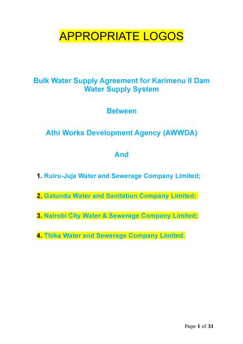 Bulk Water Supply Agreements Appropriate Logos Bulk Water Supply