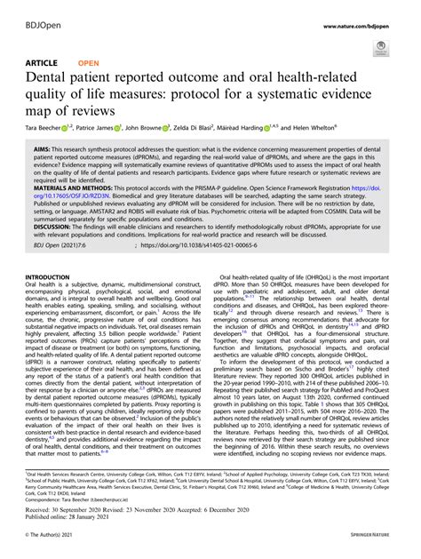 PDF Dental Patient Reported Outcome And Oral Health Related Quality