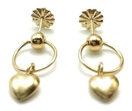 Aros Oro Kilates Argollas Con Bolita Y Corazon Colgante Cuotas Sin