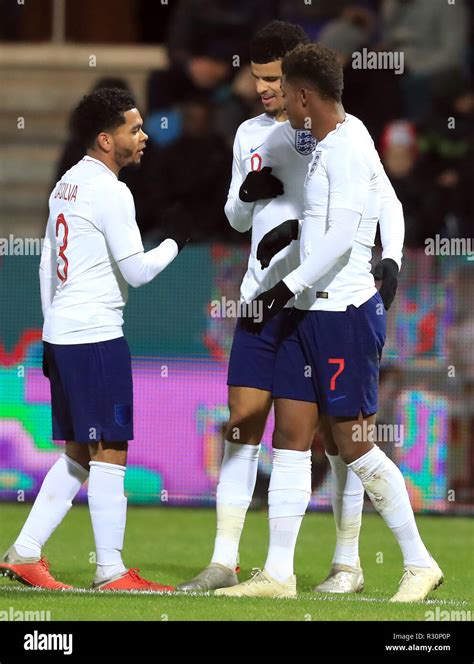 England u21s dominic solanke celebrates scoring hi-res stock ...