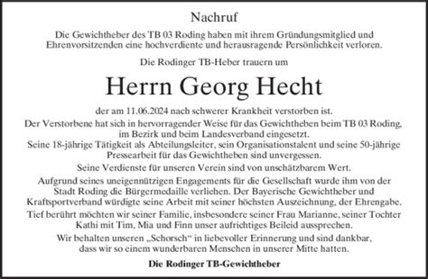 Traueranzeigen Von Georg Hecht Mittelbayerische Trauer