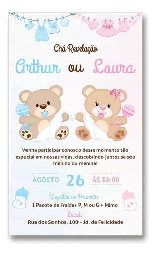 Convite Digital Chá Revelação Ursinhos Baby Rosa E Azul à venda em São