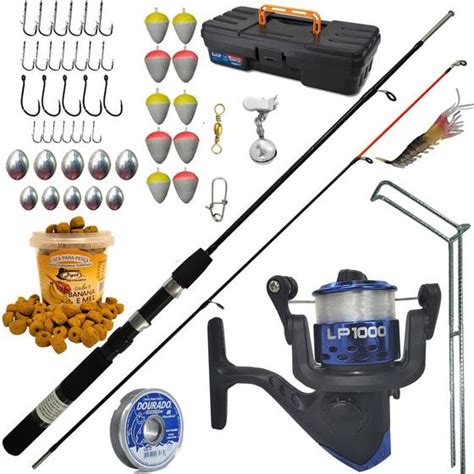 Kit de Pesca Vara Duas Partes mais Molinete e Acessorios Completo JAÚ