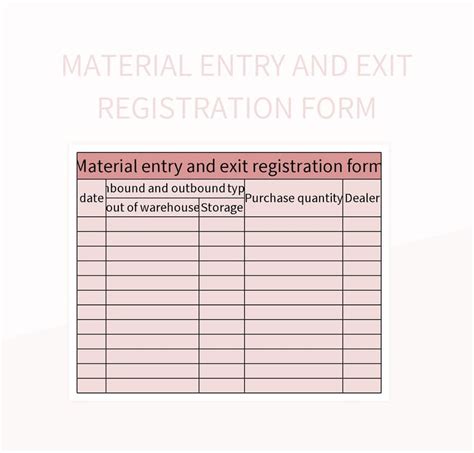 Material Entry And Exit Registration Form Excel Template And Google