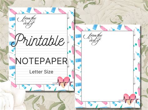 Pretty Nurse Printable Stationery From the Desk of Lined and Unlined ...