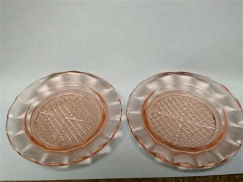 2 Vintage Jeannette Homespun Pattern Pink Depression Glass Small Ashtray 4 Inch Antique Price