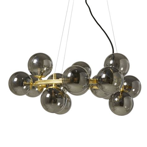 Suspension 15 globes en verre teinté noir et métal doré Astre Maisons