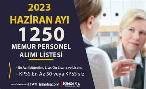 2023 Haziran Ayı Kamuya 1250 Memur Personel Alımı İlan Güncel Liste