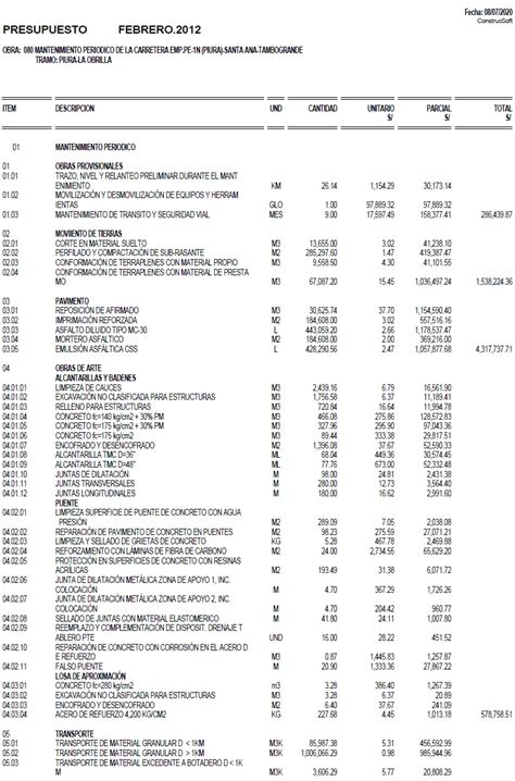 Formato De Presupuesto De Obra