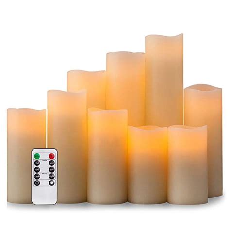 Pandaing Set Of 9 Black Regular Textured Flameless Candles Battery