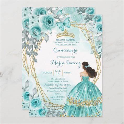 Aqua Teal Turquoise Rose Butterfly Mis Quince Invitation Zazzle