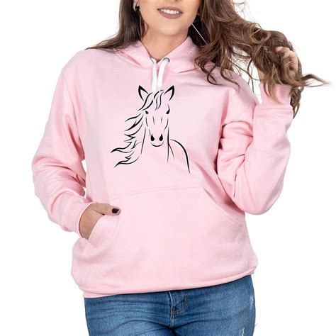 Blusa Moletom Feminino Rosa Country Cavalo Capuz E Bolso Canguru