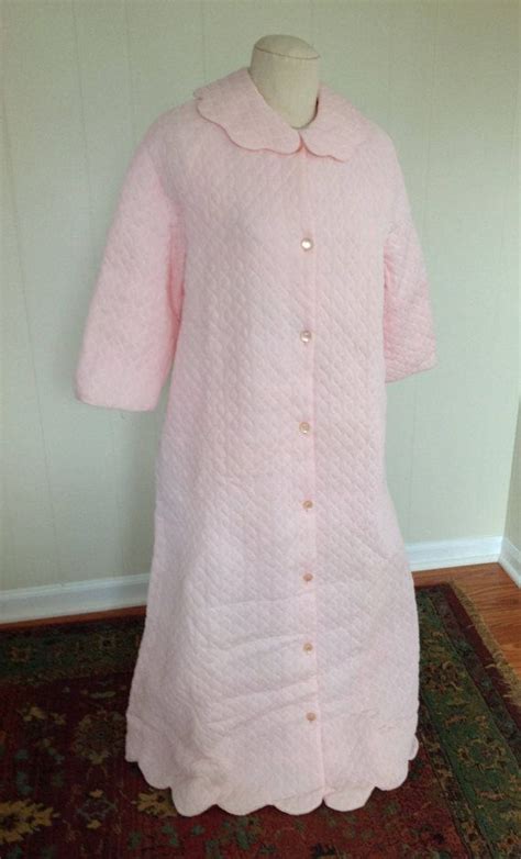 Vintage Womens Robe Nos Glazier Quilted Pink Housecoat 60s Long