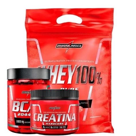 Kit 100 Pure Whey Protein 907g Morango Creatina 150g Bcaa 90 Caps