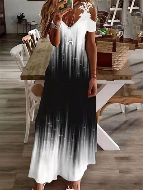 Mujer Vestido de una línea Vestido largo maxi Negro Manga Corta Tie dye