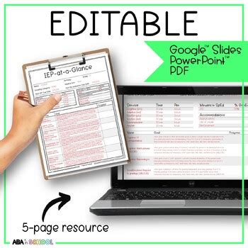 Iep At A Glance Editable Iep Snapshot Editable For Goals And Objectives